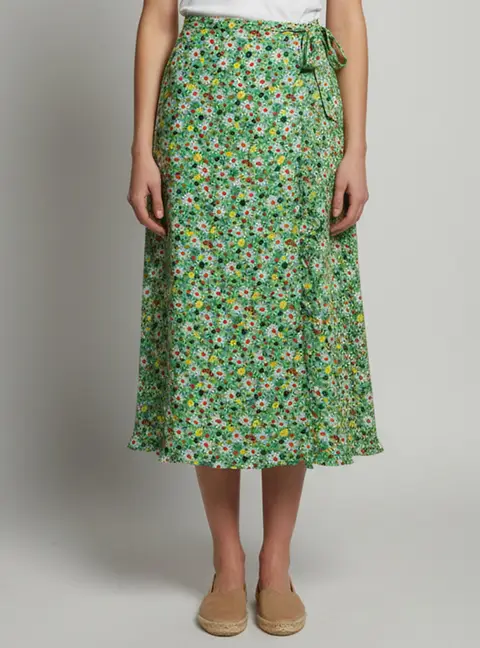 Miu Miu Green Botanical Marocain Crepe Midi Skirt M