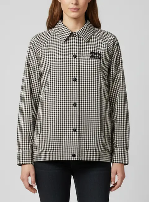 Miu Miu Multicolour Gingham Check Wool Oversized Blouson Jacket S