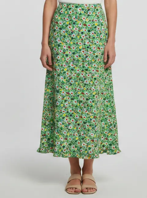Miu Miu Green Botanical Marocain Crepe Midi Skirt M