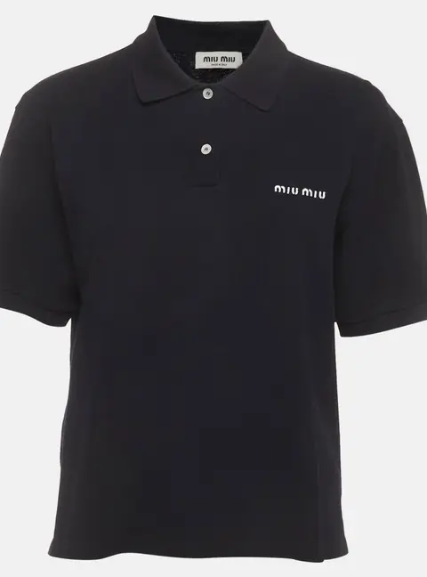 Miu Miu Navy Blue Logo Embroidered Piqu&eacute; Knit Polo T-Shirt M