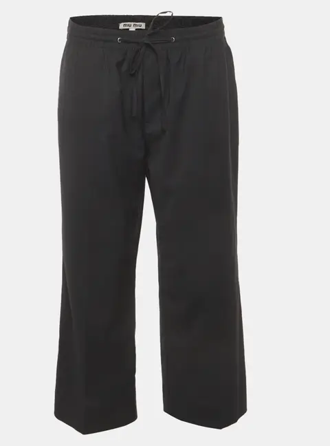 Miu Miu Grey Wool Blend Drawstring Straight Fit Trousers M