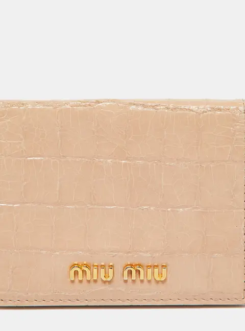 Miu Miu Beige Croc Embossed Leather Card Holder