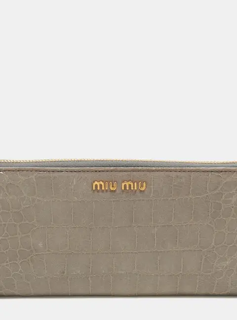 Miu Miu Grey Crocodile Embossed Leather Zip around Wallet