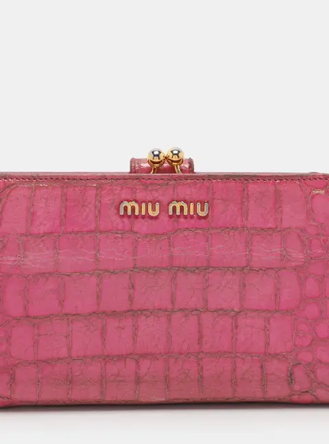 Miu Miu Pink Croc Embossed Patent Leather and Leather Wallets