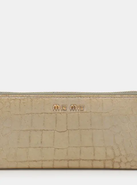 Miu Miu Light Green Croc Embossed Patent Leather Continental Wallet