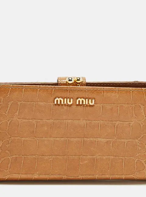 Miu Miu Brown Croc Embossed Leather Compact Wallet