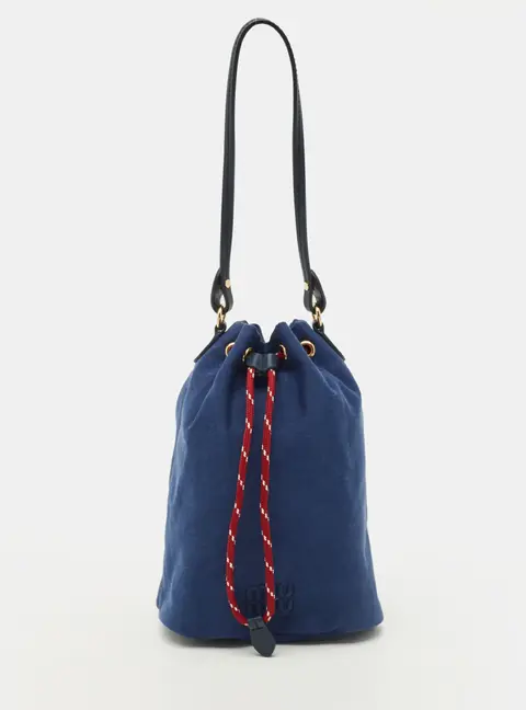 Miu Miu Gabardine Blue Fabric Drawstring Bucket Pouch