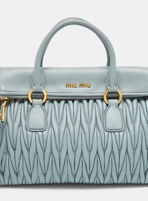 Miu Miu Light Blue Matalasse Leather Zip Satchel