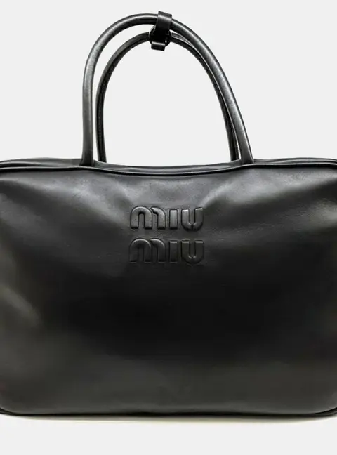 Miu Miu Black Leather Miu Miu Embossed Logo Bowling Bag (5BB117)
