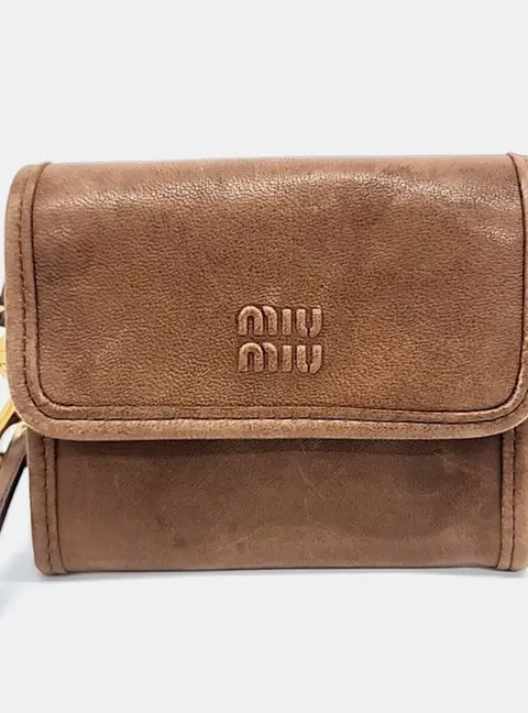 Miu Miu Shoulder Strap Wallet Mini Brown Leather Crossbody Bag