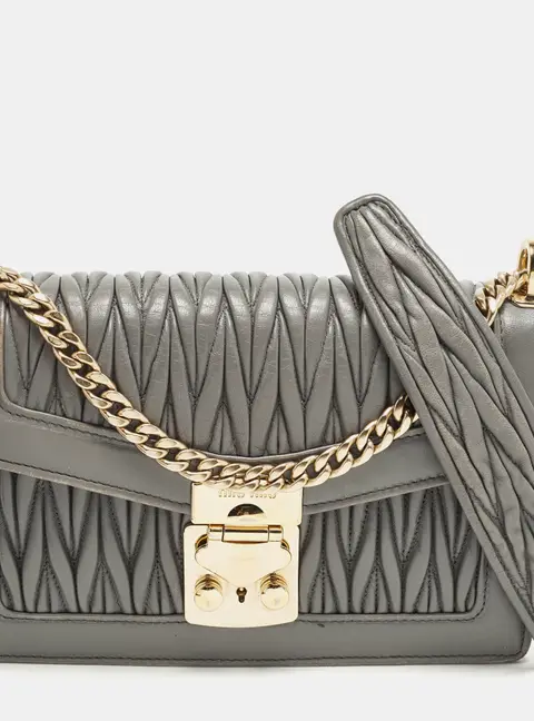 Miu Miu Confidential Grey Matelass&eacute; Leather Shoulder Bag