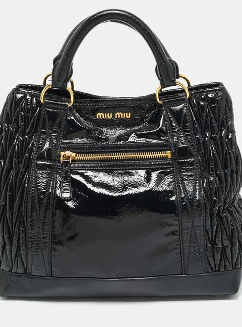 Miu Miu Black Matelass&eacute; Patent Leather Tote