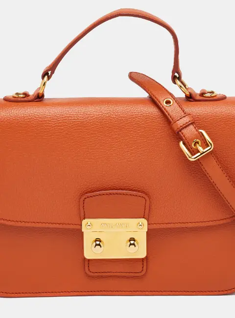 Miu Miu Push Lock Orange Madras Leather Flap Top Handle Bag