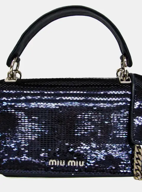 Miu Miu Chain Shoulder Bag Leather Spangles Handbag Shoulder Bag Blue