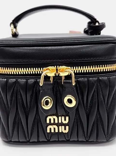 Miu Miu Black Leather  Matras&eacute; Top Handle Tote Bag