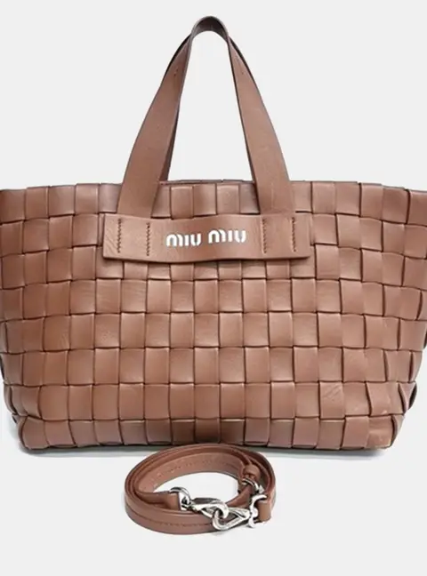 Miu Miu Brown Woven Leather Tote and Shoulder Bag