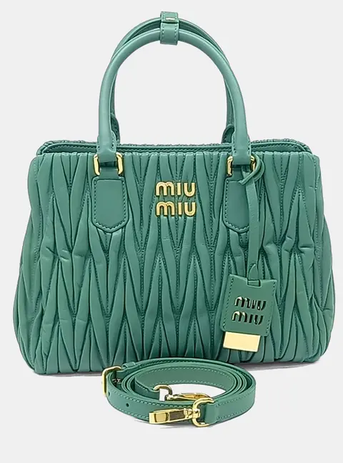Miu Miu Green Leather Matras&eacute; Tote and Shoulder Bag (5BA258)
