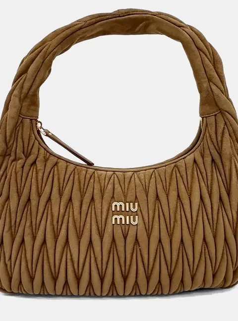 Miu Miu Wander Matelasse Small Brown Suede Hobo Bag