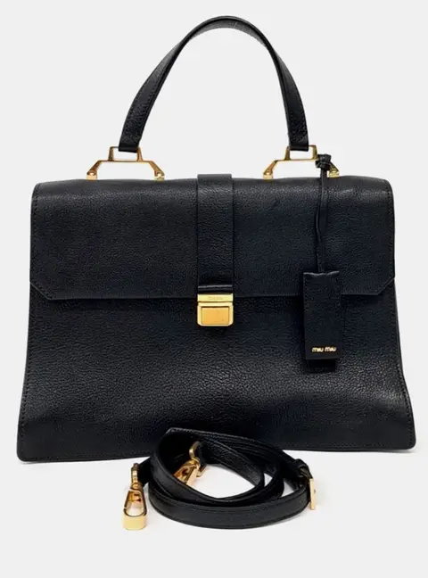 Miu Miu Madras Black Leather Tote and Shoulder Bag (5BA005)