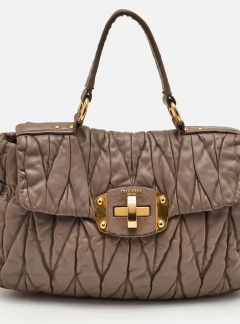 Miu Miu Taupe Brown Matelasse Leather Top Handle Bag