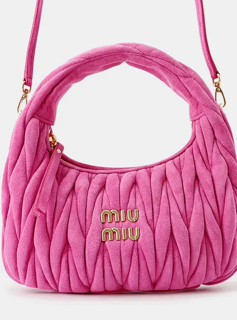 Miu Miu Wander Small Pink Suede Hobo Bag