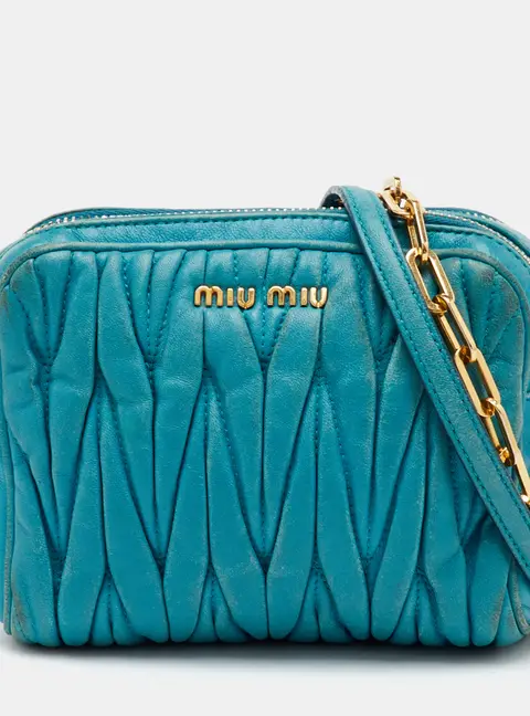 Miu Miu Blue Matelass&eacute; Leather Double Zip Crossbody Bag