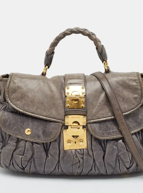 Miu Miu Coffer Grey Matelasse Lux Leather Hobo