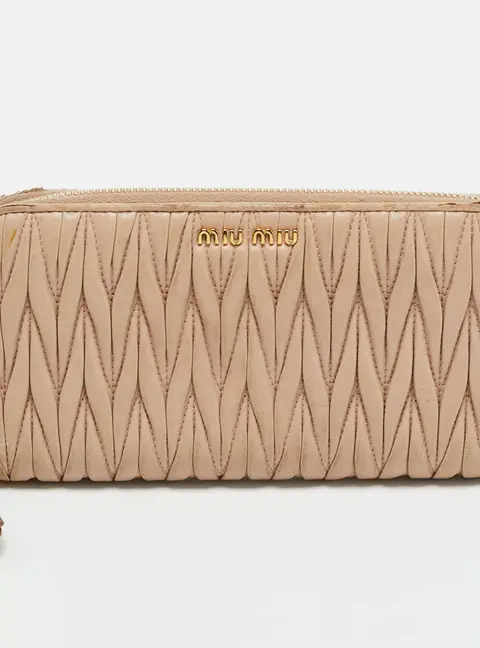 Miu Miu Zip Beige Matelass&eacute; Leather Continental Wallet