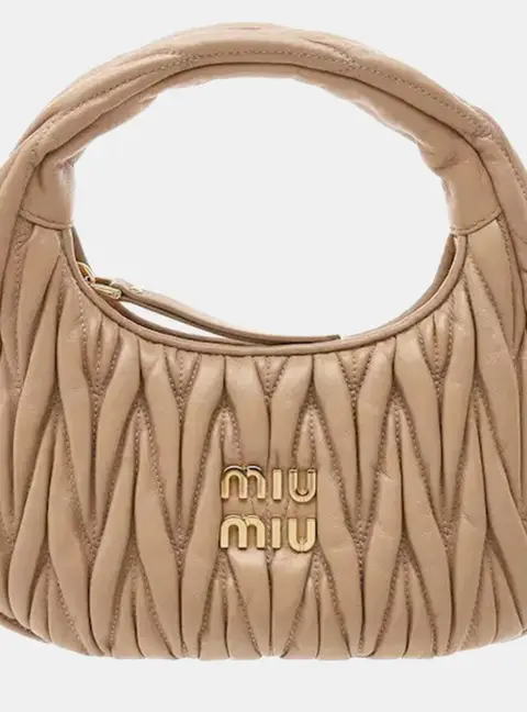Miu Miu Wander Mini Sabbia Matelasse Nappa Leather Hobo Bag