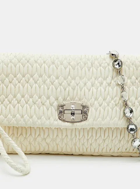 Miu Miu Off White Crystal Nappa Leather Shoulder Bag