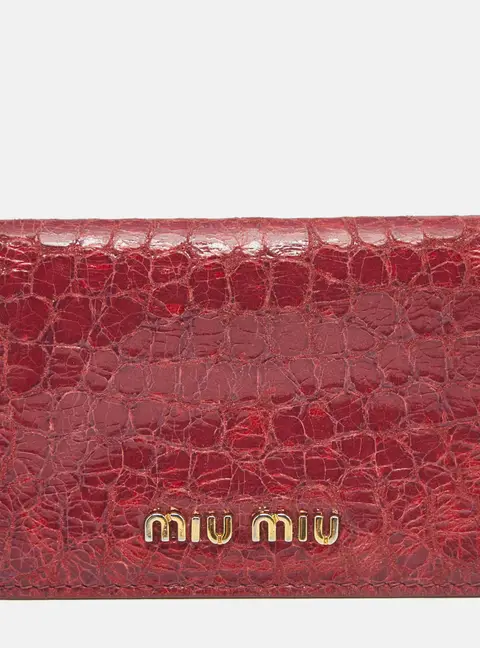 Miu Miu Logo Flap Pink Croc Embossed Patent Leather Card Case