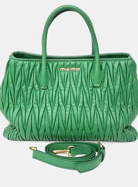 Miu Miu Brown Leather Matras&eacute; Tote and Shoulder Bag (RN1047)