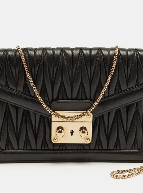 Miu Miu Confidential Black Matelass&eacute; Leather Wallet On Chain