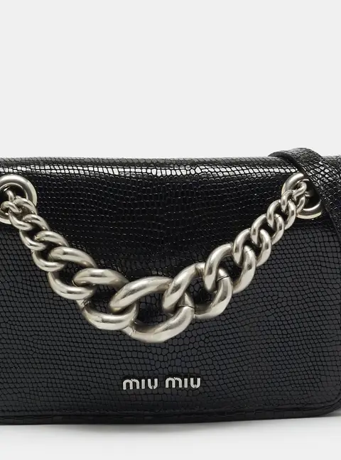 Miu Miu Club Small Black Lizard Embossed Leather Crossbody Bag