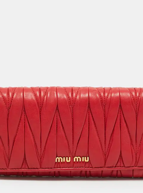 Miu Miu Red Matelasse Leather Flap Continental Wallet