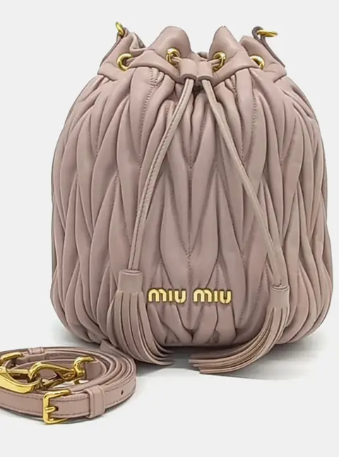 Miu Miu Beige/Pink Leather Matrasse Bucket Bag (5BE014)