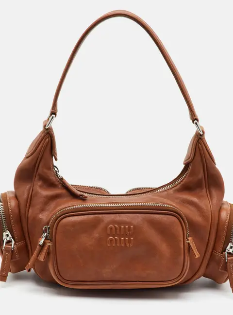 Miu Miu Brown Leather Multi Pocket Shoulder Bag