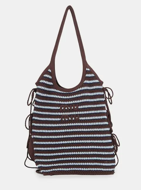 Miu Miu Ivy Tote Cocoa Brown Celeste Blue Cotton Shoulder Bag