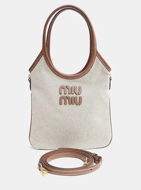 Miu Miu Beige Brown Fabric Ivy Mini Bag (5BA281)