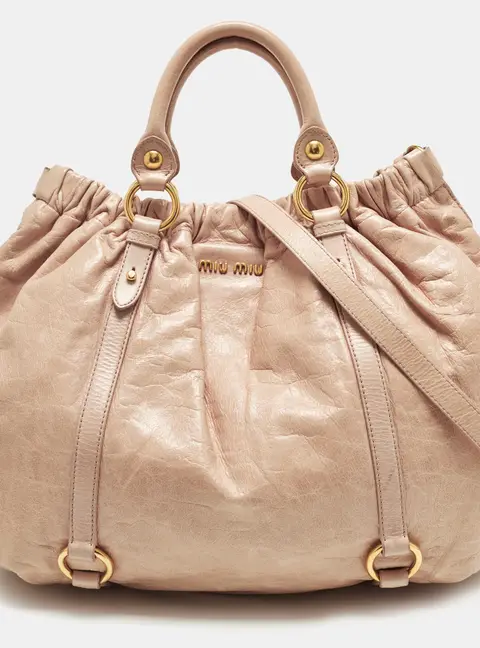 Miu Miu Gathered Blush Pink Vitello Lux Leather Tote