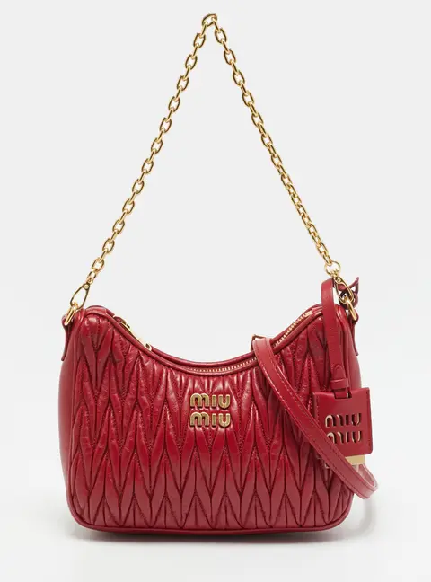 Miu Miu Red Matelass&eacute; Leather Chain Shoulder Bag