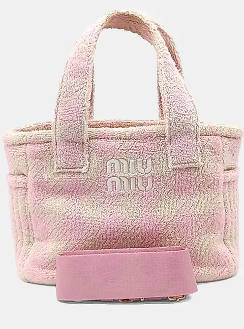 Miu Miu Pink White Fabric Terry Tote And Shoulder Bag