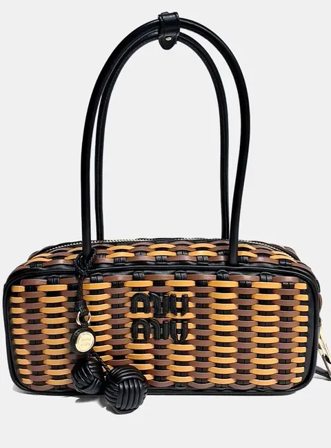 Miu Miu Bo Multicolor Woven Leather Top Handle Bag