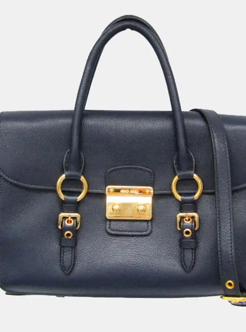 Miu Miu Madras Mini Navy Blue Calfskin Leather Top Handle Bag