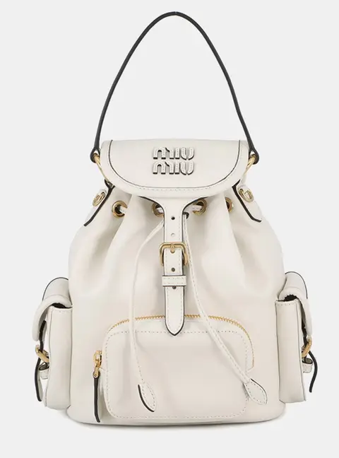 Miu Miu Logo Backpack Medium White Leather Backpack Bag