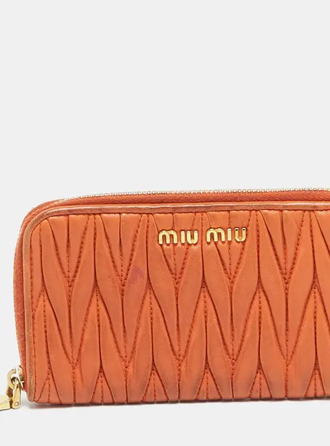 Miu Miu Orange Matelass&eacute; Leather Zip Around Purse