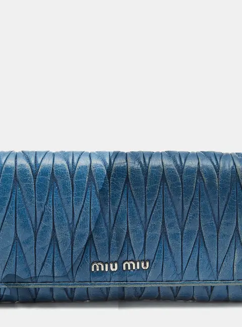 Miu Miu Blue Matelasse Leather Flap Continental Wallet