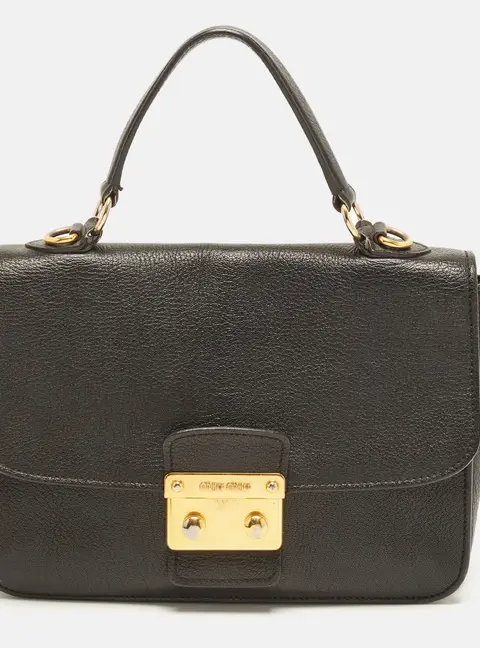 Miu Miu Logo Flap Black Leather Top Handle Bag