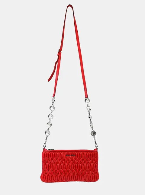 Miu Miu Miu Crystal Small Red Lambskin Matelasse Crossbody Bag