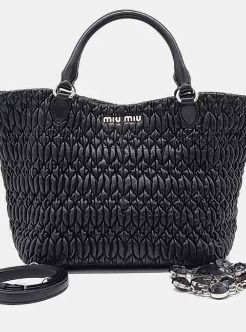 Miu Miu Black Leather Matras&eacute; Tote and Shoulder Bag (5BE896)